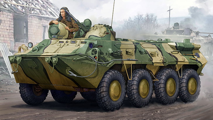 papel de parede verde e marrom do tanque de guerra, figura, arte, BTR-80, veículo blindado soviético, KPVT, guerra.BMP-2, HD papel de parede