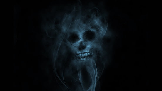 ghost skull wallpaper, skull, smoke, cyan, ghost, black background, HD wallpaper HD wallpaper
