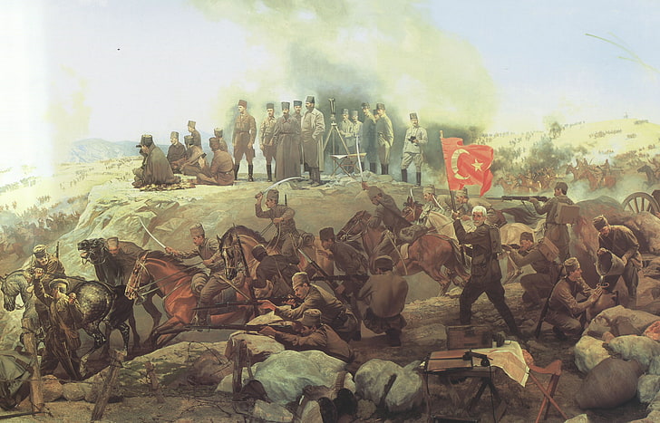 dzieło sztuki, malarstwo, historia, wojna, bitwa, Turcja, żołnierz, flaga, Tapety HD