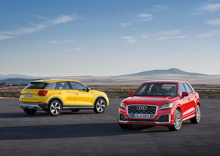 Audi Q2, kırmızı, geçit, Cenevre Otomobil Fuarı 2016, HD masaüstü duvar kağıdı