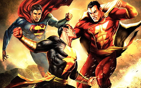 Супермен и Shazam обои, супергерой, Супермен, Черный Адам, Shazam, DC Comics, произведение искусства, HD обои HD wallpaper