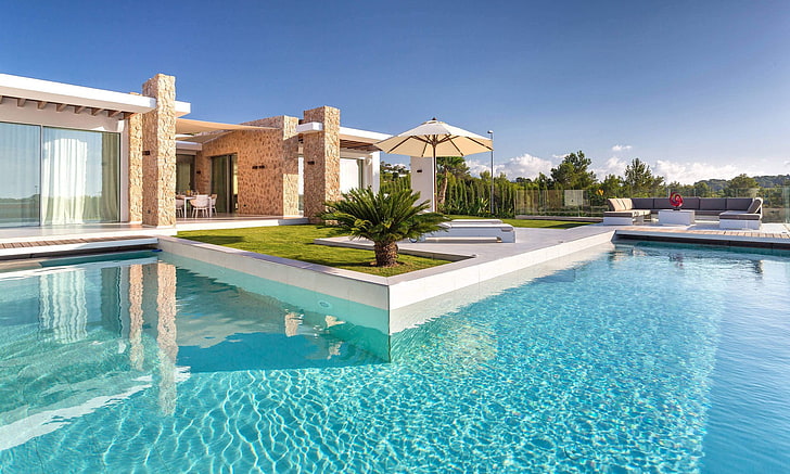 a cidade, Villa, piscina, casa em Ibiza, HD papel de parede