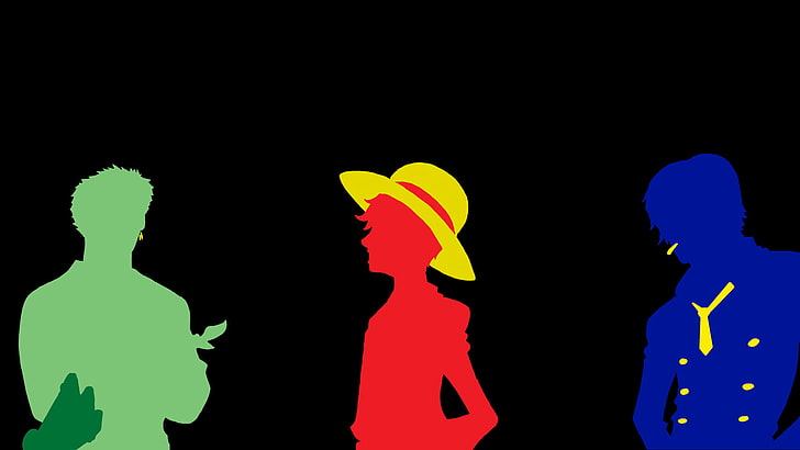 One Piece, Обезьяна Д. Луффи, Зоро Лоренор, Санджи, аниме, минимализм, шляпа, силуэт, HD обои