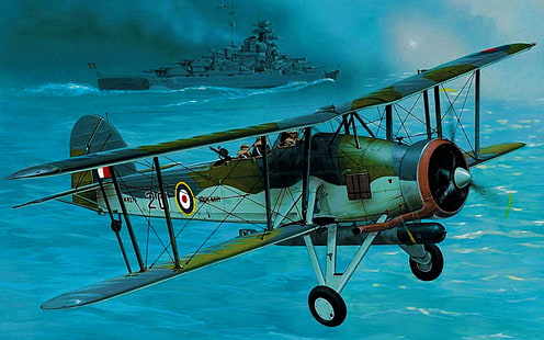 biplane, World War II, airplane, aircraft, war, torpedo, military, military aircraft, Royal Navy, Bismarck (ship), HD wallpaper HD wallpaper