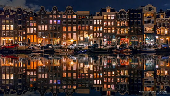 Amsterdam at Night, The Netherlands, Architecture, HD wallpaper HD wallpaper