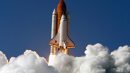 white and orange space shuttle, space, space shuttle, HD wallpaper HD wallpaper