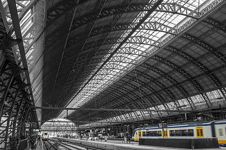 電車、駅、アムステルダム、 HDデスクトップの壁紙 HD wallpaper