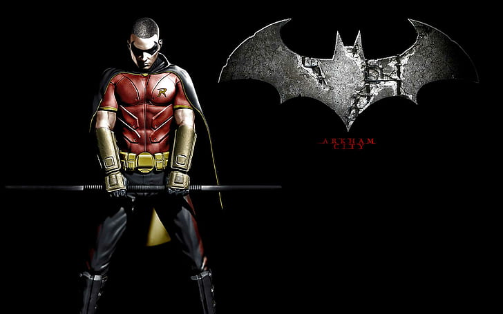 Batman Arkham City Robin Black HD, videospel, svart, batman, stad, arkham, robin, HD tapet