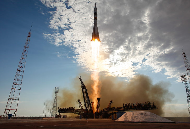 raquette blanche, fusée, univers, Roscosmos, Cosmodrome de Baïkonour, Fond d'écran HD
