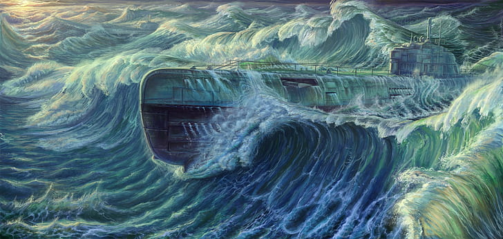 подводная лодка, море, произведение искусства, тип XXI, HD обои
