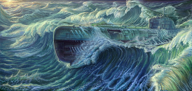 подводная лодка, море, произведение искусства, тип XXI, HD обои HD wallpaper