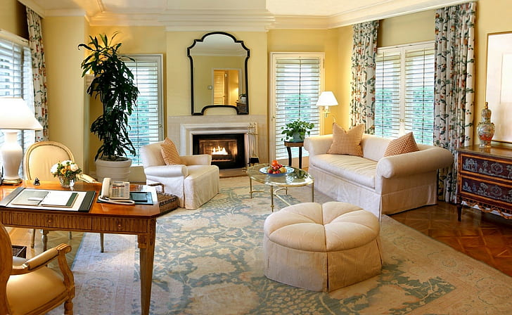 Room, Living room, Furniture, Fireplace, Cozy, Bright room, Interior, HD wallpaper