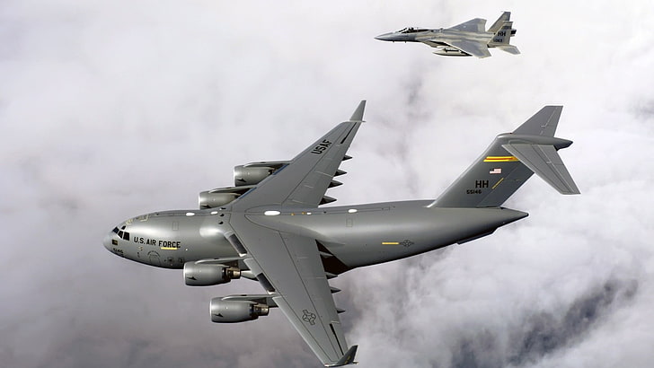 samoloty wojskowe, samoloty, odrzutowce, F-15 Eagle, C-17 Globmaster, wojskowe, samoloty, Tapety HD