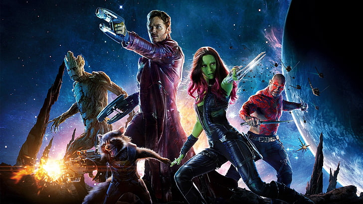 Marvel Guardians of the Galaxy digital tapet, Guardians of the Galaxy, Marvel Comics, Star Lord, Gamora, Rocket Raccoon, Groot, Drax the Destroyer, filmer, Marvel Cinematic Universe, HD tapet