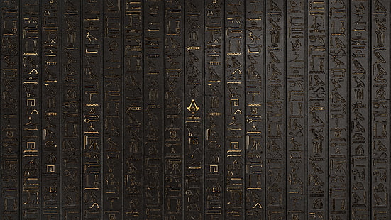 Hieroglyphics, digital art, artwork, video games, Assassin's Creed, wall, hieroglyphs, engraving, symbols, Assassin's Creed: Origins, HD wallpaper HD wallpaper