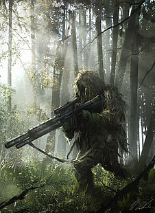 Soldado con gráfico de juego de rifle de asalto, francotiradores, Darek Zabrocki, soldado, ilustraciones, Fondo de pantalla HD HD wallpaper