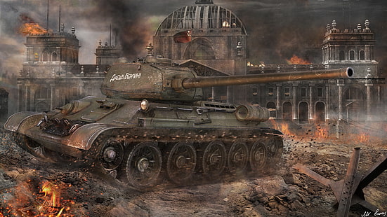 zielona tapeta czołgu artyleryjskiego, czołg, czołgi, WoT, World of Tanks, T-34-85, Wargaming.Net, BigWorld, Tapety HD HD wallpaper
