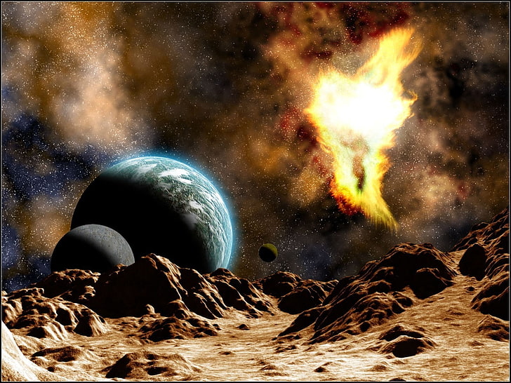 przestrzeń kosmiczna czerwone gwiazdy galaktyki planety skały mgławice science fiction księżyce przestrzeń kosmiczna galaktyki HD Art, czerwony, skały, gwiazdy, planety, galaktyki, przestrzeń kosmiczna, Tapety HD
