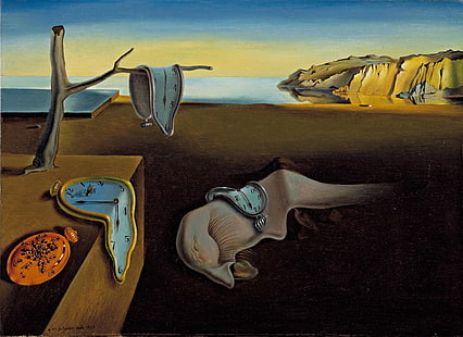 analoge Uhr am Meer Malerei, Malerei, Salvador Dalí, surreale, klassische Kunst, Schmelzen, Uhren, Landschaft, HD-Hintergrundbild HD wallpaper