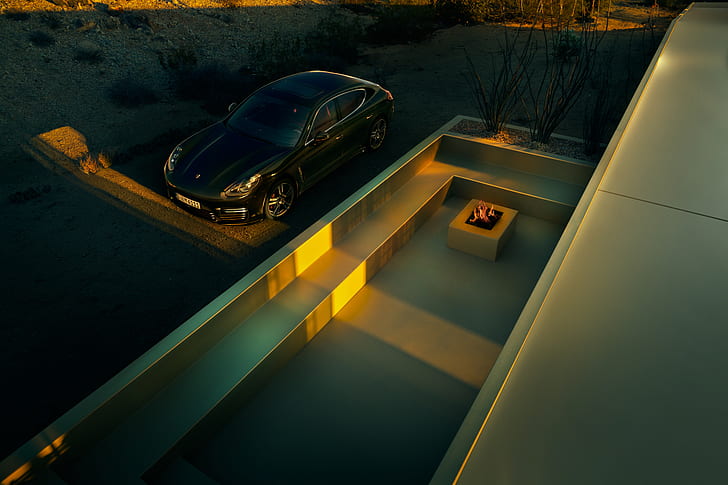 coche, vehículo, Porsche, Porsche Panamera, CGI, puesta de sol, arquitectura, Fondo de pantalla HD