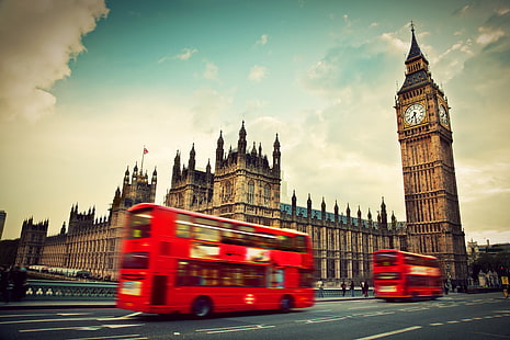 Palazzo di Westminster, Inghilterra, Londra, Big Ben, Abbazia di Westminster, autobus rosso, Sfondo HD HD wallpaper