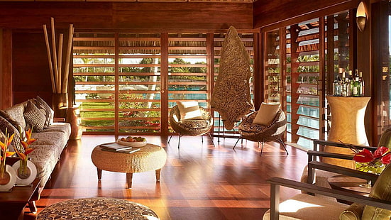 Four Seasons Resort Bora Bora, номер, тропический, курорт, лагуна, южная часть Тихого океана, Таити, океан, отступление, южная полинезия, бора, HD обои HD wallpaper