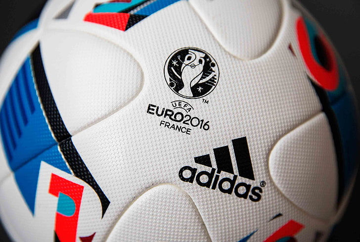 biru, merah, dan putih bola voli adidas, uefa, euro 2016, france, sepak bola, bola, Wallpaper HD