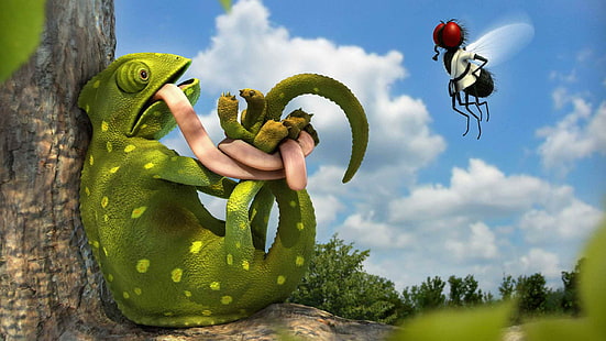 Funny 3D Chameleon, funny, 3d, chameleon, HD wallpaper HD wallpaper