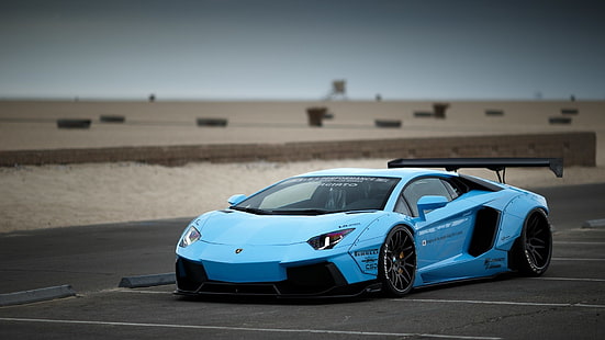 синий Lamborghini Aventador, автомобиль, синие автомобили, Lamborghini, Lamborghini Aventador, LB Works, HD обои HD wallpaper