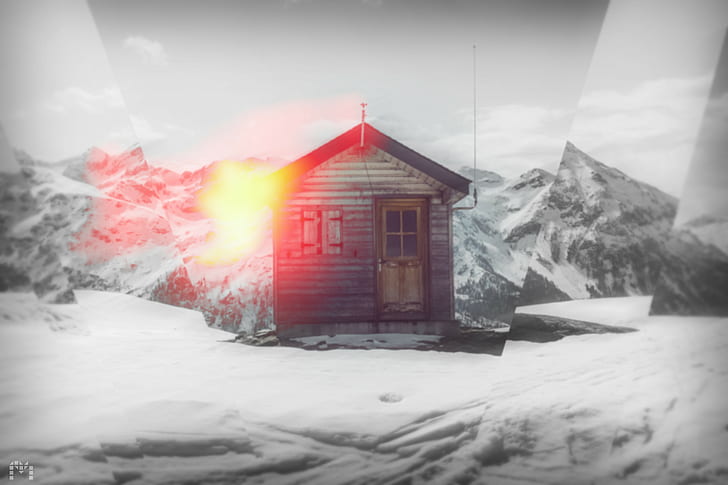 Alpes, nieve, invierno, frío, montañas, casa, colinas, Fondo de pantalla HD