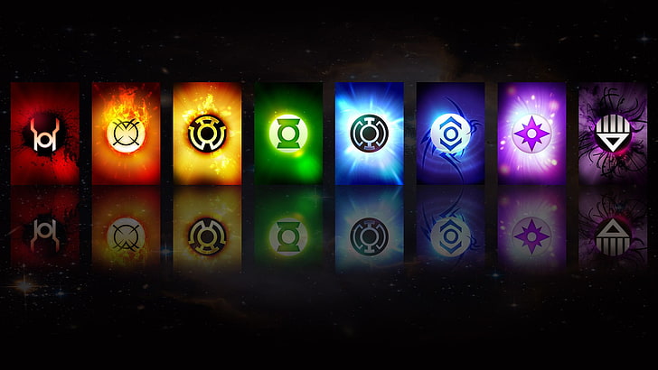 ilustracja emblematów, Green Lantern, Lantern Corps, DC Comics, kolaż, logo, Tapety HD