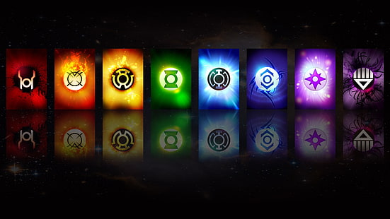 illustration des emblèmes, Green Lantern, Lantern Corps, DC Comics, collage, logo, Fond d'écran HD HD wallpaper