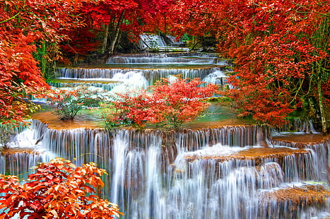 automne, kanchanaburi, nature, province, saisons, thailande, cascade, Fond d'écran HD HD wallpaper