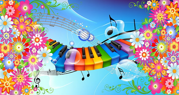 ดนตรีศิลปะนามธรรมสีสันดอกไม้แป้นพิมพ์โน้ตดนตรีเวกเตอร์, วอลล์เปเปอร์ HD HD wallpaper