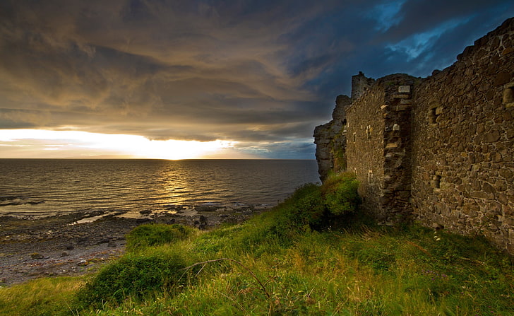 Old Castle Wall, brown brick wall, Nature, Beach, Castle, Wall, HD wallpaper