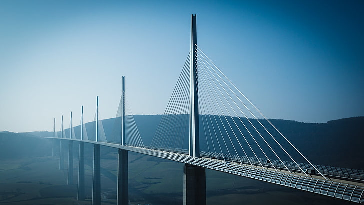 graue Hängebrücke, Brücke, Viadukt von Millau, HD-Hintergrundbild