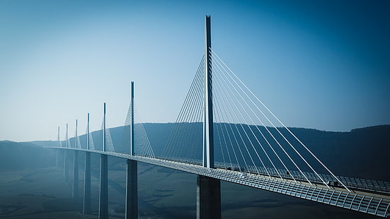 ponte sospeso grigio, ponte, viadotto di Millau, Sfondo HD HD wallpaper
