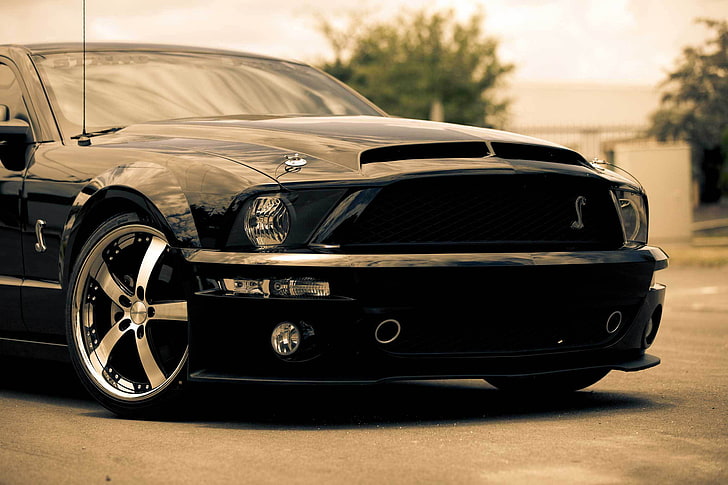 black Ford Mustang Shelby GT 500 coupe, black, Mustang, Ford, Shelby, GT500, muscle car, HD wallpaper