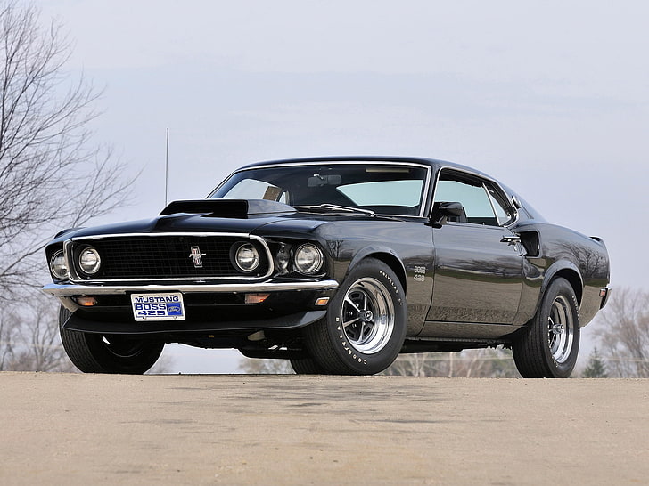 black Ford Mustang GT500 Eleanor coupe, 1969, muscle car, boss, black, mustang, ford, 429, HD wallpaper