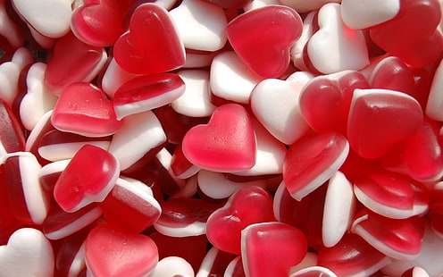Сърдечни бонбони желе, червено-бели бонбони, Природа, Храна, любов, сърце, бонбони, HD тапет HD wallpaper