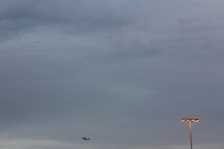 aeroplane, airport, alone, clouds, desktop, life, light, lonely, minimalism, minimalist, plane, HD wallpaper