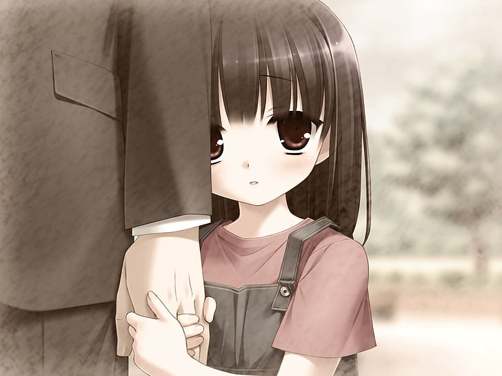 girl anime illustration, man, arm, girl, little, sad, HD wallpaper