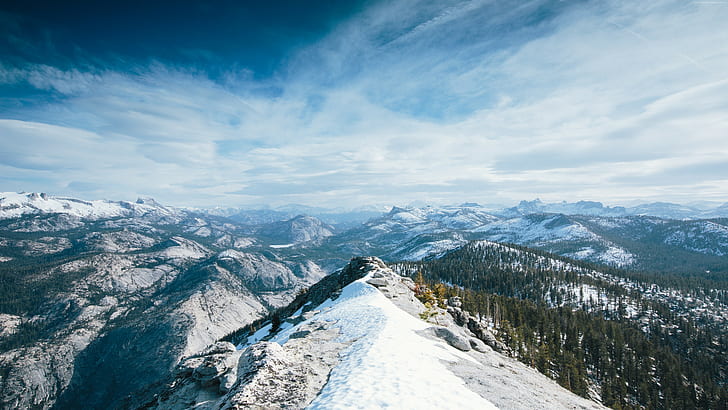 schneebedeckte Gipfel, Berge, Wolken, Natur, Landschaft, HD-Hintergrundbild