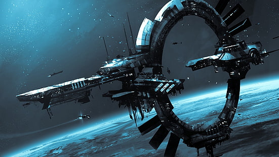 круглая черно-серая иллюстрация космического корабля, космос, космический корабль, Star Citizen, Идрис, космическая станция, HD обои HD wallpaper