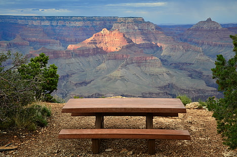 โต๊ะไม้สีน้ำตาลด้านบนของแกรนด์แคนยอนในช่วงกลางวัน, อุทยานแห่งชาติแกรนด์แคนยอน, อุทยานแห่งชาติแกรนด์แคนยอน, อุทยานแห่งชาติแกรนด์แคนยอน, สวนสาธารณะ: วิว, โชโชน, จุด, โต๊ะไม้, ด้านบน, วัน, เวลา, สวยงาม, ขอบด้านใต้, ปิกนิก, มองข้าม, จุดชมวิว, อุทยานแห่งชาติ, ธรรมชาติ, สหรัฐอเมริกา, เข้ามาเยี่ยม, ภูมิประเทศ, แอริโซนา, แคนยอน, อุทยานแห่งชาติ, กลางแจ้ง, แกรนด์แคนยอน, หิน - วัตถุ, ทะเลทราย, ตะวันตกเฉียงใต้ของสหรัฐอเมริกา, ภูเขา, สถานที่ที่มีชื่อเสียง, สถานที่สำคัญของชาติ, หน้าผา, วอลล์เปเปอร์ HD HD wallpaper