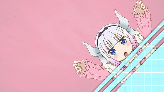 Kobayashi-san Chi no Maid Dragon, sfondo semplice, Kanna Kamui (Kobayashi-san Chi no Maid Dragon), corna, Sfondo HD HD wallpaper