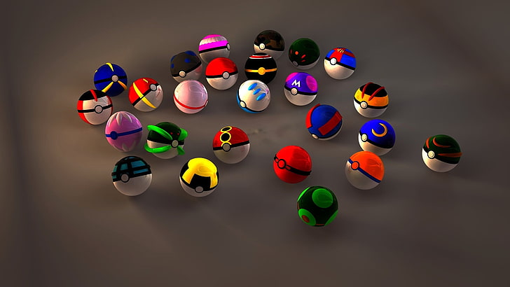 kolekcja zabawek Pokemon Pokeball w różnych kolorach, Pokémon, Tapety HD