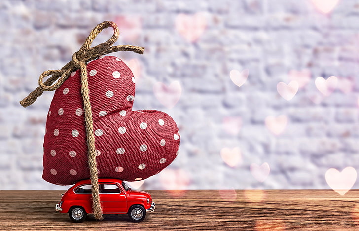 عيد حب سعيد! ، أحمر ، عيد الحب ، قلب ، سيارة، خلفية HD
