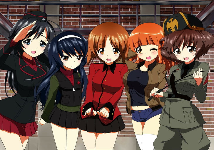 Reizei Mako, anime, Takebe Saori, Isuzu Hana, Nishizumi Miho, Akiyama Yukari, uniforme, Girls und Panzer, anime girls, Sfondo HD
