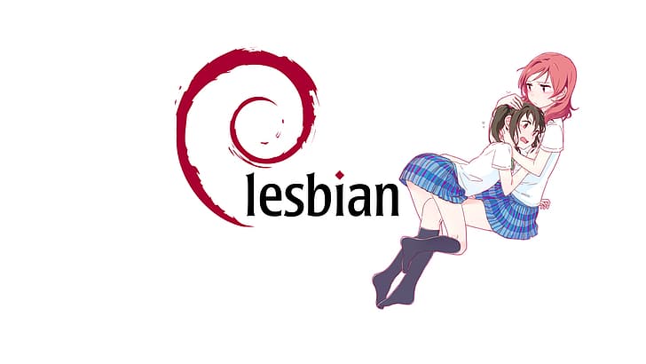 Linux, anime, lésbicas, Debian, HD papel de parede